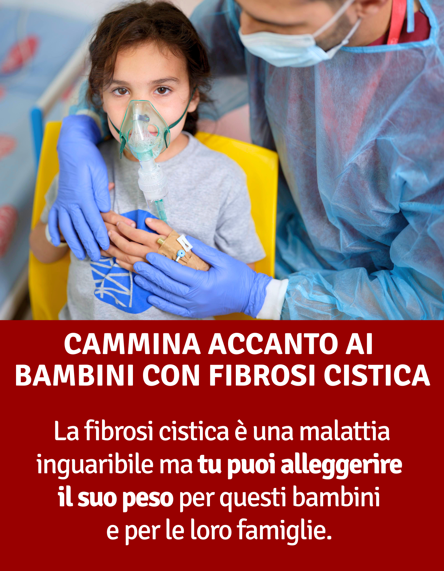 Bambina con respiratore per fibrosi cistica
